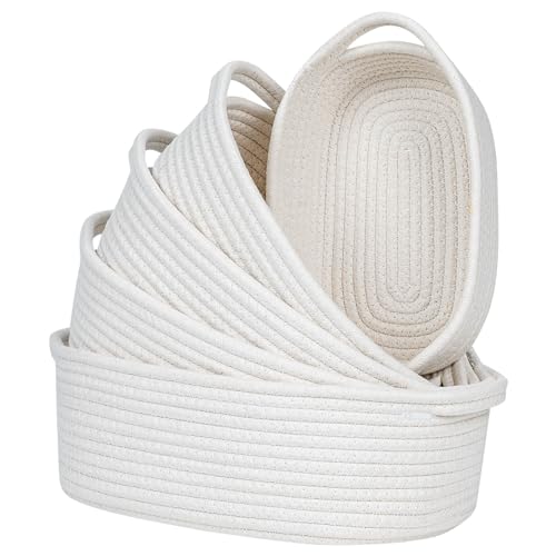 CubesLand Small Woven Rope Toys Basket for Organizing Set 5 | Shelves Closet Storage Bins, Empty Gift Baby Shower Basket Also Perfect for Toilet Paper Storage, Organizer Bins Off White - color: White