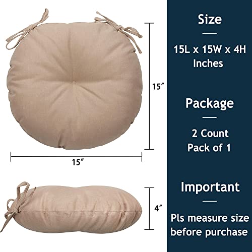 Magpie Fabrics 15" Round Bistro Seat Cushions with Ties, Set of 2, Waterproof All Weather Tufted 4" Thick Patio Chair Pads for Home Garden Dining Metal Stool - Khaki - color: Khaki