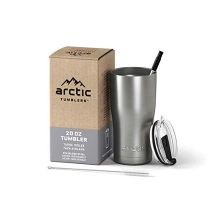 | 20 oz Stainless Steel Insulated Tumbler with Straw & Cleaner - Retains Temperature up to 24hrs - Non-Spill Splash Proof Lid, Double Wall Vacuum Technology, BPA Free & Built to Last - color: Stainless Steel, size: 20 Ounces