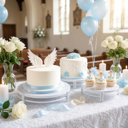 White 3Pcs Nesting Metal Cake Plate Stand Set 8" 10" 12" Dessert | Display Tray Cupcake Display Stands Table Decoration Cookie Serving Plates for Wedding Birthday Party - color: White