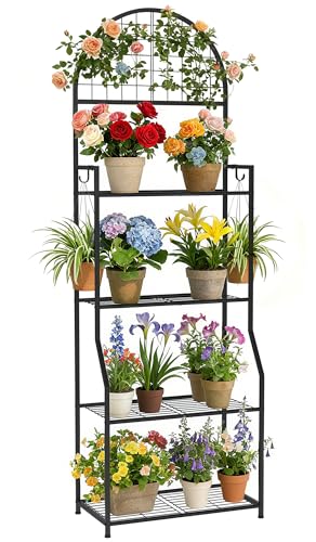 VGMiu 4 Tier Plant Stand Indoor Outdoor, Metal Plant Shelf for Multi Plants | Black Plant Display Stand Flower Plante Pots Holder for Patio Garden Balcony Living Room