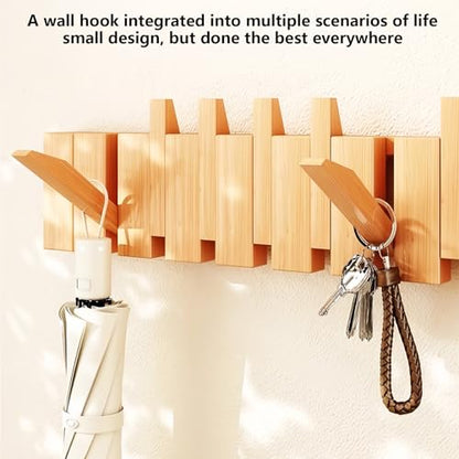 Wall Mounted Piano Key Hanger | Flip Style Hook | Entrance Wall Art Hook, Made of Oak Wood (3 Times Painted, 4 Times Polished) (Beech, 6Hooks) - color: Beech, size: 6Hooks
