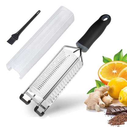 3-in-1 Lemon Zester & Cheese Grater, 304 Stainless Steel, 12-Inch, Black | Three Blade Surfaces for Fine Zesting, Coarse Grating and Slicing, 304 Stainless Steel, Non-slip TPE Handle, Dishwasher Safe - color: M-Black
