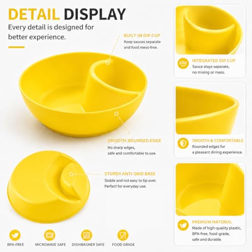 6 Colors Divided Snack Bowls, Anti Soggy Chip Dip Serving Dishes, Stackable Plastic Bowls, Microwave & Dishwasher Safe, Ideal for Home Party, Salad, Nuts, Salsa - color: Yellow