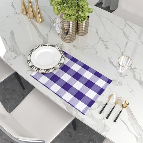 Purple & White 2 Side Cotton Buffalo Check Placemats Set of 4 Heat Resistant Dining Table Place Mats for Kitchen Table 12 x 18 inches - color: Plaids Purple & White, size: Rectangular Placemats 12" x 18"