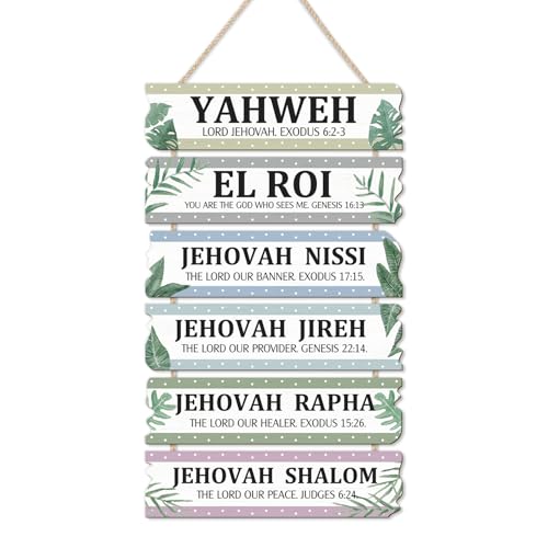 IARTTOP Christian Names of God Religious Bible Verse Wooden Hanging Sign | Inspirational Scripture Wood Plaque, Names of God Jehovah Yahweh Wall Art for Prayer Room, Bedroom & Spiritual Home Decor - color: Scripture