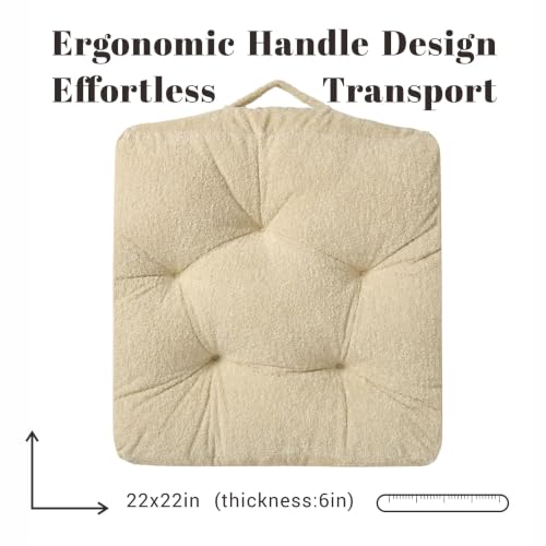 Floor Cushion Pillow, Portable Large | Meditation Adult Sitting Pillow with Handle for Tatami, Living Room & Yoga (1, Square, Fog, 22 x 22 x 6 inches) - color: Square, Fog