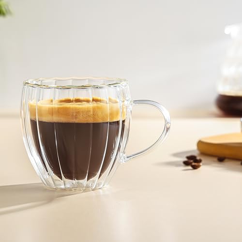 2-Pack Double Wall Borosilicate Glass Cups, Insulated Coffee & Tea Mugs, Heat Resistant, Lightweight