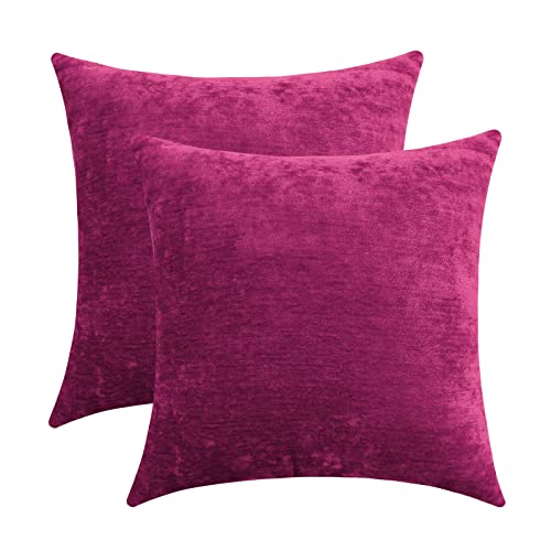 Jeneoo Fuschia Pink Decorative Throw Pillow Covers Soft Chenille Comfy Solid Couch Cushion Cover Decor (Set of 2, 20 x 20 Inches) - color: Fuschia Pink, size: 20" x 20" (Pack of 2)