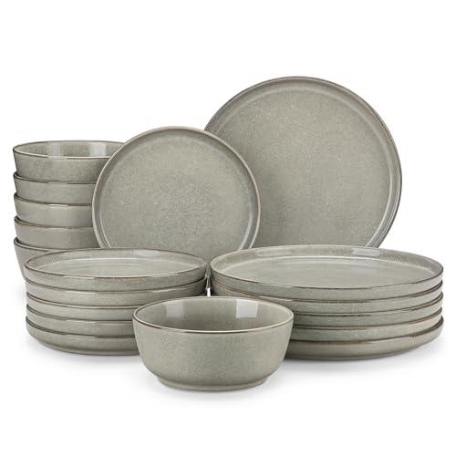 vancasso ANYA 18 Pieces Plates and Bowls Set, Stone Grey Dinnerware Sets, Reactive Glaze Dishes Set for 6, Ceramic Dishware Sets Kitchen Dinner Set, Microwave & Dishwasher Safe - color: Stone Gray, size: 18 Pcs (Service for 6)