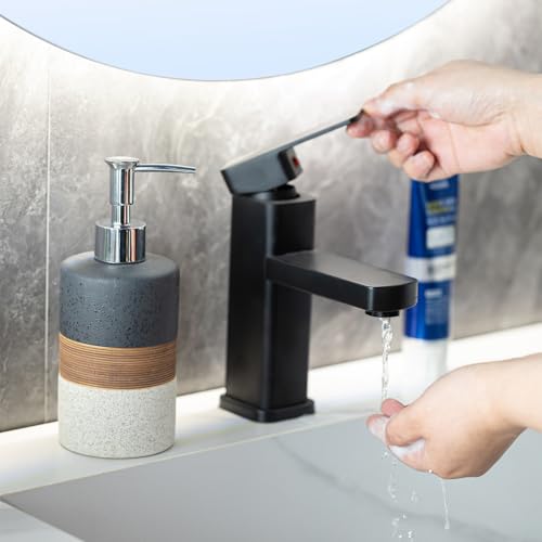 Dish Soap Dispenser Set with Silicone Funnel, Hand Soap, Shampoo, Body Wash, Ceramic Liquid Soap Dispenser for Kitchen and Bathroom Countertops, Stainless Steel Pump, Non Slip, 12 Oz, Black - color: Black and White, size: 1xSoap Dispenser
