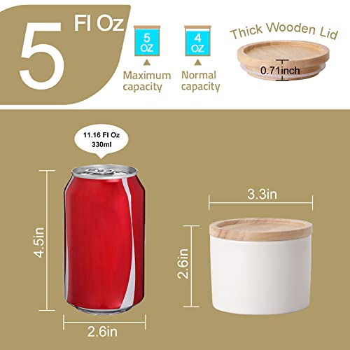 Sweejar Kitchen Canisters Ceramic Food Storage Jar, Stackable Containers with Airtight Seal Wooden Lid for Serving Ground Coffee, Tea, Sugar, Spice and More - 5 Fl Oz(White)