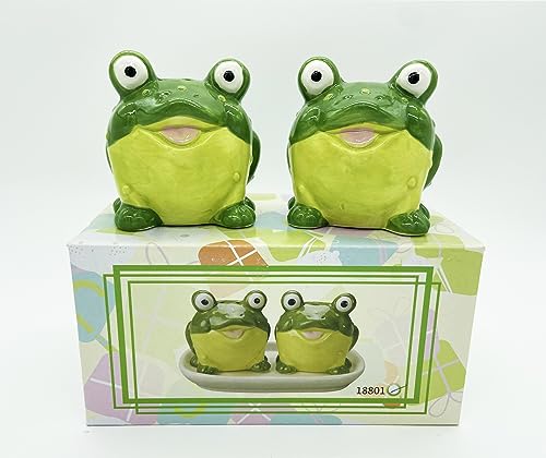 Novelty Ceramic Animal Salt and Pepper Shakers Set. (frog)