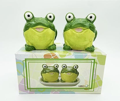 Novelty Ceramic Animal Salt and Pepper Shakers Set. (frog)