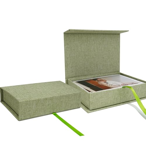 Vienrose Small Photo Storage Box, 4"x6", Linen Postcard Keeper, Grass Green | 1Pc Sturdy Linen Cover Box for Photos, Postcards & Sticker Storage, Perfect for Home, Office, Craft Room, and Travel - color: GrassGreen, size: 4"x6"