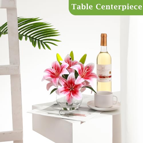 Artificial Tiger Lily Arrangement in Glass Vase, Realistic Touch Silk Flowers, FakeLilies with Faux Water - color: Light Pink