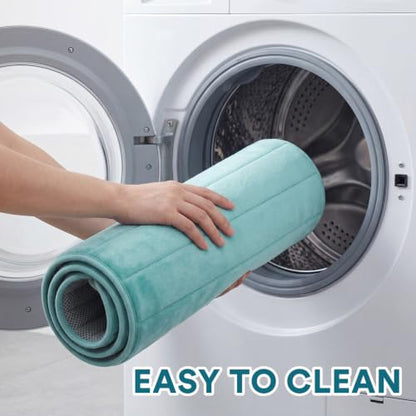 Flamingo P Memory Foam Shower Bathroom Mat Rug Soft Non Slip Bath Mats Machine Washable, 24x17 Inches, Aqua Green - color: Aqua Green Straight Line, size: 24" X 17"