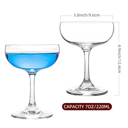 Champagne Glasses Set of 6-7oz Elegant Coupe Glasses, Crystal Cocktail Glasses for Martini, Champagne, Desserts, Home Bar, Wedding, and Party (6 PCS) - color: 6 PCS