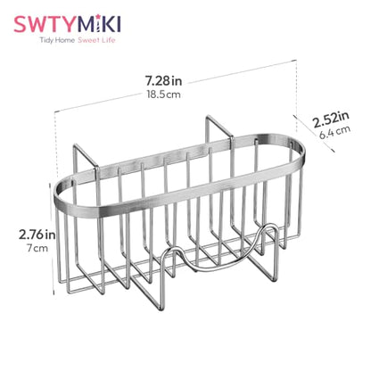 SWTYMIKI Sponge Holder for Kitchen Sink - Movable Kitchen Sink Caddy with M Shape Hook Stainless Steel Hanging Sponges Caddy Organizer in Double Bowl Sinks Depth>3.15in, Middle divider<1.5in, Silver L - color: Silver-large