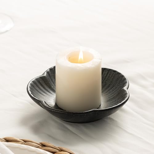BEUNAIZER Ceramic Pillar Candle Holder Plate, Decorative Candlestick Holder | Fits tea lights, incense and palo santo for dining tables, parties, weddings, birthdays and anniversary decorations. - color: Black