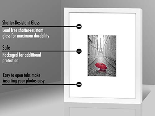 Americanflat 11x14 Picture Frame with Shatter-Resistant Glass - Use as 5x7 Frame with Mat or Display 11x14 Photo Without Mat - Signature Collection - Picture Frames for Wall Display - White | Shatter-resistant glass, hangs vertical or horizontal, sawtooth