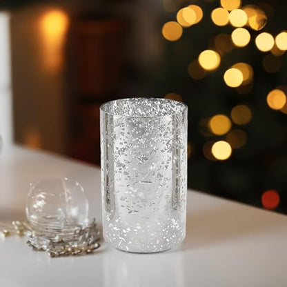 WGVI Hurricane Candle Holder Sleeve, W: 4", Ht: 6", Silver Speckled Glass Cylinder Open Both Ends, Chimney Tube Shade, 2 Pieces - color: Silver Speckle, size: 4x6"H