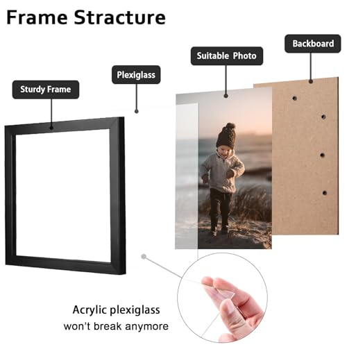 4x6 Picture Frame Black Set of 6 Wooden Photo Frames | 4 x 6 Picture Frame with Plexiglass Fits 4x6 without Mat for Table and Wall Display - color: Black, size: 4x6