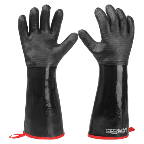 GEEKHOM 18-Inch Heat Resistant BBQ Gloves 932°F Waterproof Long Sleeve Cooking Gloves, Non-Slip Silicone Grip Grill Gloves for Grilling, Smoker, Oven, and Kitchen Use - size: 18 inches