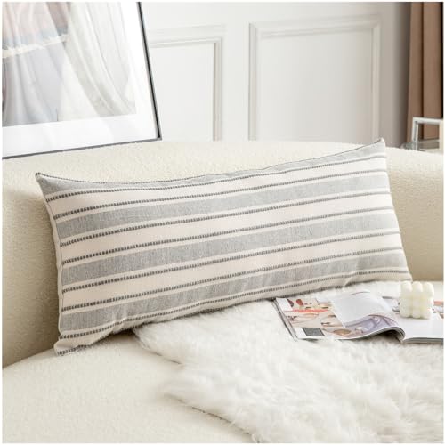 Cethom Decorative Boho Lumbar Pillow Covers, Modern Farmhouse Couch Pillowcase, 14 x 36 Long Accent Body Throw Pillow Covers, Sofa Bed Living Room Decor Cushion Case, Grey and Beige, Pack of 1 - color: Grey, size: 36" x 14" (Pack of 1)