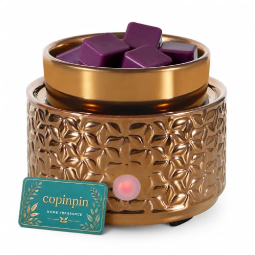 Copinion 4-in-1 Ceramic Wax Melt Warmer Electric Fragrance Home Decor | holiday gift for women adorable ceramic wax burner fit for bedroom home office indoor decor - color: Gold Flower
