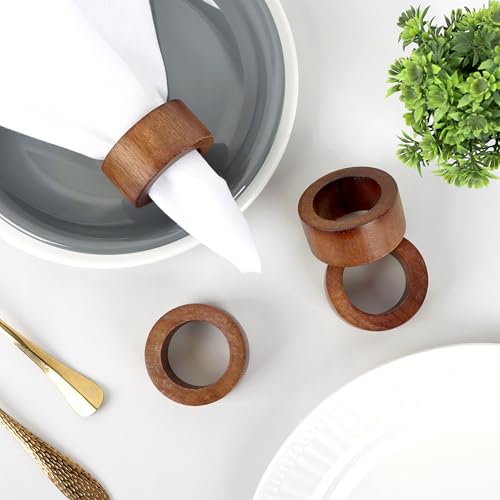 ALPHA Living HOME Handmade Wood Napkin Rings Set of 12 - Dining Table Napkin Holder, Classic Everyday Use Thanksgiving, Christmas Napkin Rings Buckles, Festive Party Gift (Brown) - color: Natural Tone, size: 12- Pack
