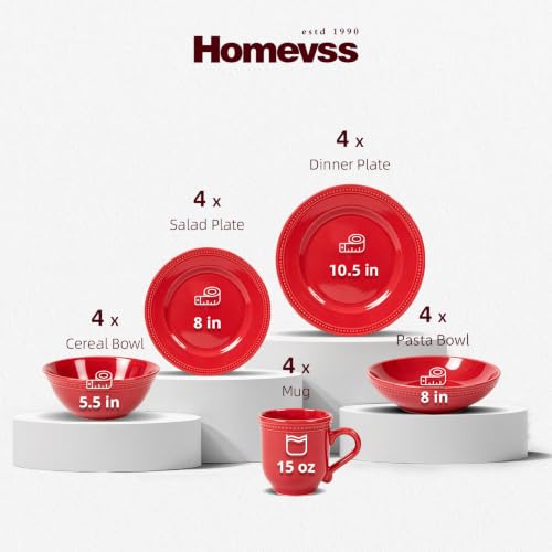 Pearl Dots Stoneware Dinnerware Set (20pc Set, Red) - color: Red, size: 20pc Set