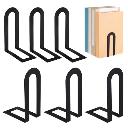 6 Pcs Metal Book Ends, Minimalist Black, 5.5 * 3.75 * 2.25inch | Decorative Bookends for Shelves, Stackable Organizer for Home Office, Geometric Design Holds Books Upright, Dorm Decor - color: Black, size: 5.5*3.75*2.25inch