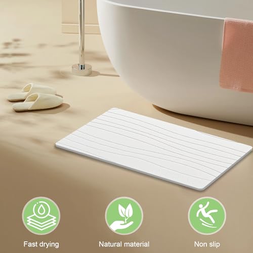 Stone Bath Mat for Bathroom – Diatomaceous Earth Quick Dry Bath Mat, Non Slip, Mold Resistant Stone Shower Mat (White) - color: White