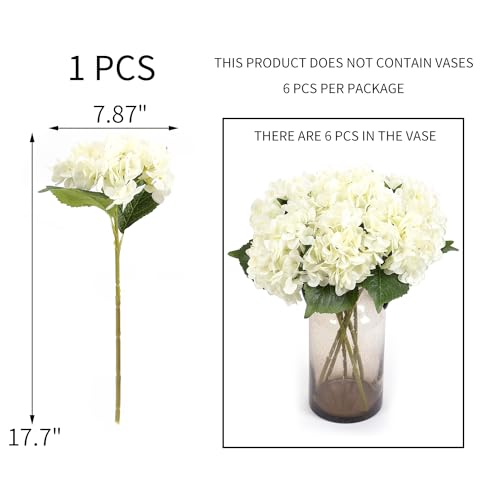 Kimura's Cabin 6Pcs Fake White Hydrangea Artificial Flowers Silk Hydrangeas | Faux Hydrangea With Stems,Wedding Party Bouquets Arrangements,Home Table Centerpieces,Baby Shower Decoration - color: Off White