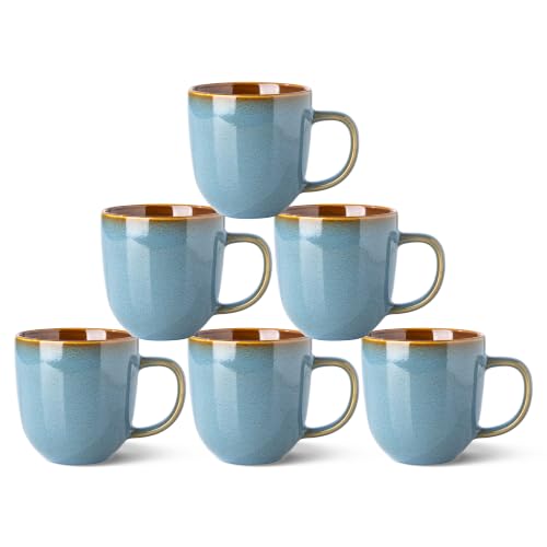 LERATIO Ceramic Coffee Mugs Set of 6,12oz Handmade Coffee Mugs Set | Large Handle for Cappuccino/Latte/Tea/Hot Cocoa,Oven &Dishwasher & Microwave Safe-Ocean Blue - color: Ocean Blue