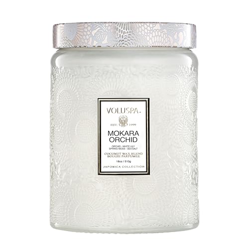 Voluspa Mokara Orchid Large Scented Candle Jar 18 Oz, 100 Hr Burn | Vegan Coconut Wax Blend With Natural Wick, USA Poured Gift for Hosts, Fragrance Lovers, Relaxed Rooms & Daily Ambience Use - color: 7 - Mokara Orchid
