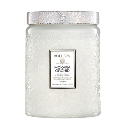 Voluspa Mokara Orchid Large Scented Candle Jar 18 Oz, 100 Hr Burn | Vegan Coconut Wax Blend With Natural Wick, USA Poured Gift for Hosts, Fragrance Lovers, Relaxed Rooms & Daily Ambience Use - color: 7 - Mokara Orchid
