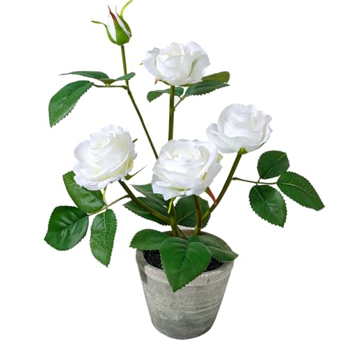 Rose in Pot Decor Potted Artificial Flowers Mini Plants Faux Flowers Indoor Small Decor Fake Roses for Home, Bathroom, Kitchen, Offices, Wedding Party Centerpieces (Rose White) - color: Rose White