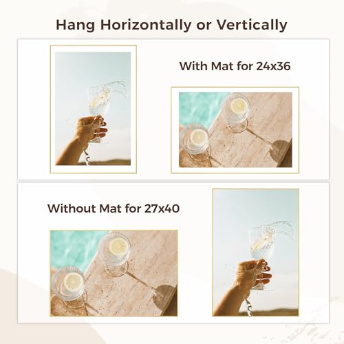 RICHFOCUS 27x40 inch Poster Frame Gold|27 x 40 Large Picture Frame Matted to 24x36|Metal Aluminum 40x27 Art Frame for Wall with Tempered Glass Wall Hooks Included, 1 Pack - color: Gold, size: 27x40-1P-Tempered Glass