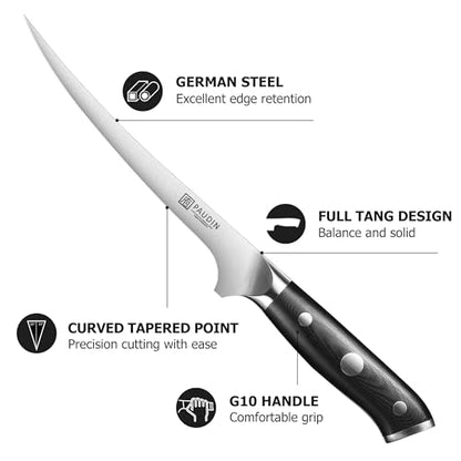 PAUDIN Fillet Knife, 7" Flexible Boning Knives with G10 Handle, Dishwasher Safe High Carbon German Steel Fish Knife for Meat Trimming, Deboning & Skinning,Professional Holiday BBQ Cooking Gift for Men - color: Fillet Knife - 7 inch
