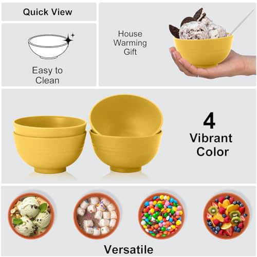 wheat straw icecream bowls 10oz set of 8 - Unbreakable Dessert Bowls Freezer Safe - Small Bowls for Yogurt,Snack and Fruits. Yellow - color: Yellow, size: 10 oz