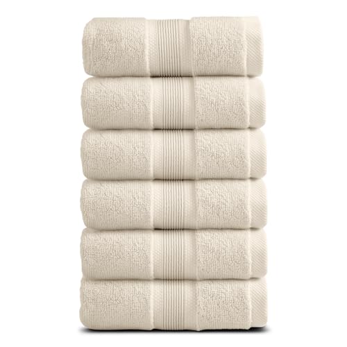 Luxury Bamboo Rayon Hand Towel Set | 6-Pack | Beige | 35% Bamboo Rayon - 65% Zero Twist Cotton | Absorbent Quick-Dry Towels for Bathroom | Ultra Soft | OEKO-TEX Standard 100 - color: Sand, size: Hand Towels (6 Pack)