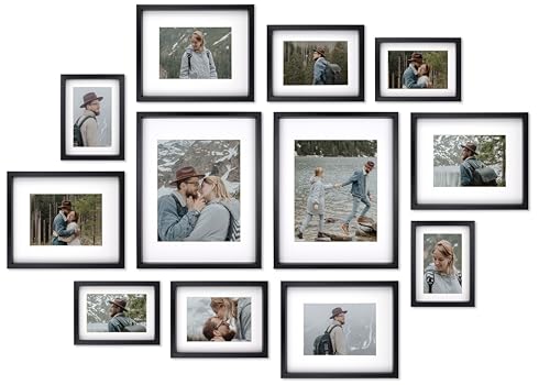 12 Pack Shadow Box Style Gallery Wall Frame Set – Deep Photo Frame Set with Mat for 8x10, 5x7 and 4x6 - Multiple Sizes Picture Frame Set for Wall Collage – Assorted Picture Frames for Wall (Black) - color: Black, size: Gallery Wall "Star"