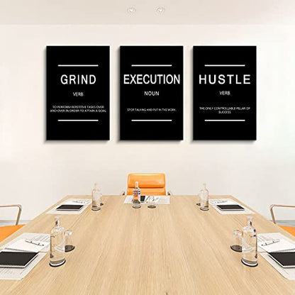 Framed Canvas Wall Art Success Quote, Office Wall Art, Black Large Poster, Positive Motivational Set of 3 Prints, Execute Failure Definition, Inspirational Print (B-3pcs,16x24inchx3pcs) - color: B-3pcs, size: 16x24inchx3pcs