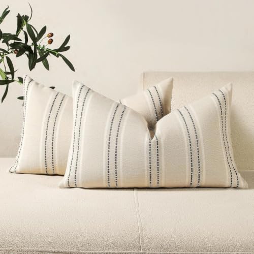Hckot Stripe Throw Pillow Covers 12x24 Lumbar Grey Pillow Covers Farmhouse | Modern Decorative Pillows Textured Cushion Covers for Sofa Couch Bed Living Room Decor - color: Navy Blue, size: 24" x 12" (Pack of 2)