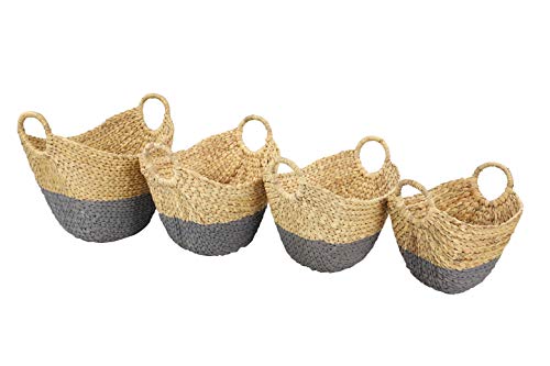 CosmoLiving by Cosmopolitan Large, Oval, Natural and Gray Dip-Dyed Water Hyacinth Wicker Storage Baskets with Round Handles | Set of 4: 19” x 18”, 17” x 15”, 16” x 14”, 14” x 12”