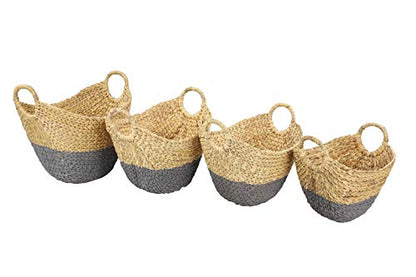 CosmoLiving by Cosmopolitan Large, Oval, Natural and Gray Dip-Dyed Water Hyacinth Wicker Storage Baskets with Round Handles | Set of 4: 19” x 18”, 17” x 15”, 16” x 14”, 14” x 12”