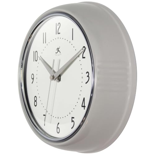 Infinity Instruments Retro Round Metal Wall Clock, Stone Grey, 9.5" - color: Stone Grey, size: 9.5 Inch