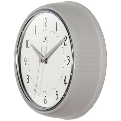 Infinity Instruments Retro Round Metal Wall Clock, Stone Grey, 9.5" - color: Stone Grey, size: 9.5 Inch